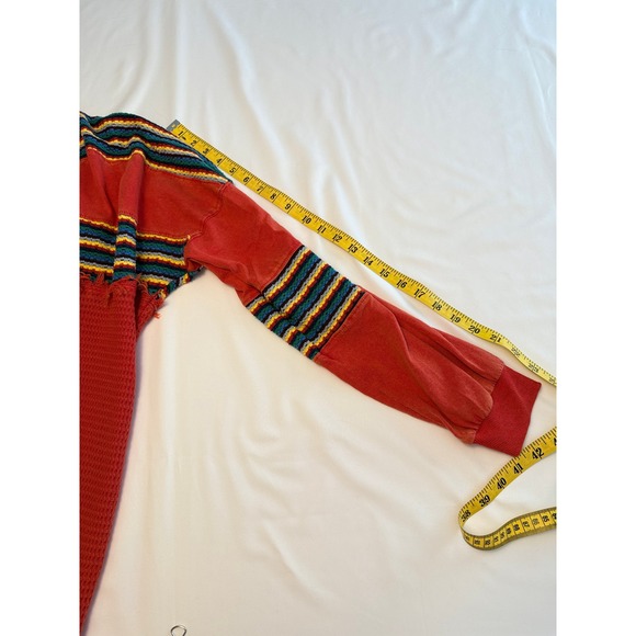 BDG Urban Outfitters Boho Retro Red Rainbow Stripe Waffle Knit LS Tunic Womens M - Picture 5 of 10